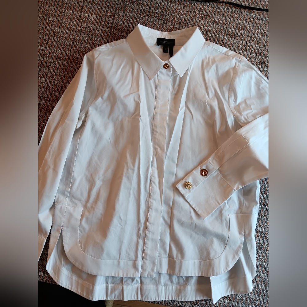 Donna Karan  Womans Size Medium White Shirt with Gold Accent Buttons